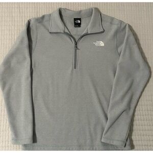 North Face Sweater Men Medium Gray Fleece Cap Rock Textured 1/4 Zip Pullover